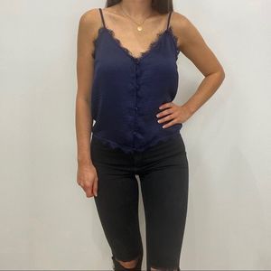 NWT Navy Lace Sleeveless Satin Cami